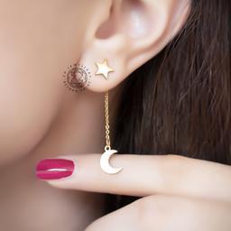 گوشواره زنانه آویز ماه و ستاره ظریف (استیل و رنگ ثابت)