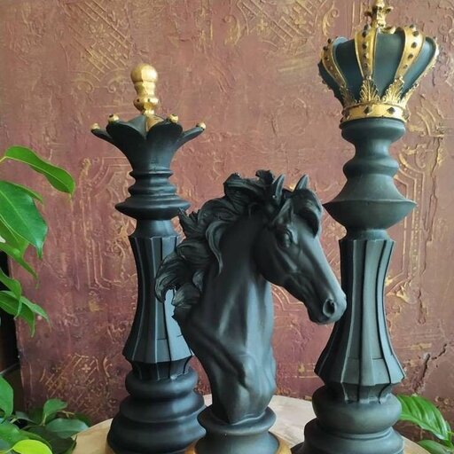 مجسمه مهره شطرنج دکوری رومیزی مجموعه سه عددی طرح مدرن چوب