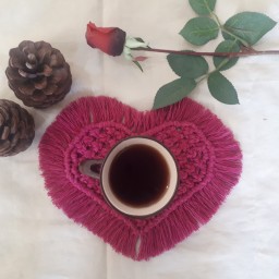 زیرلیوانی مکرومه طرح قلب (دو عددی)