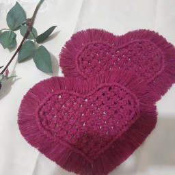 زیرلیوانی مکرومه طرح قلب (دو عددی)