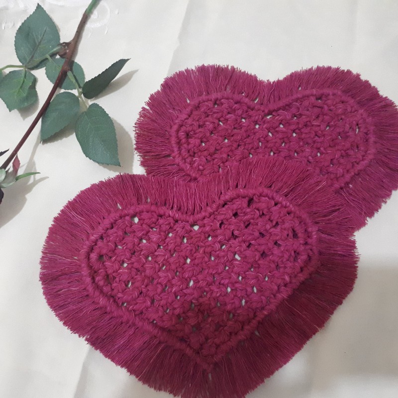 زیرلیوانی مکرومه طرح قلب (دو عددی)