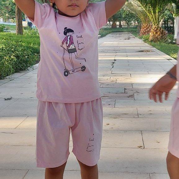 تیشرت شلوارک دخترانه نخ پنبه خنک شیک بچگانه 1،5 تا 2سال