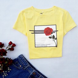 (حراجی)تیشرت دخترانه لیمویی پنبه ای تابستانی وارداتی طرح گل رز سایز کوچک 