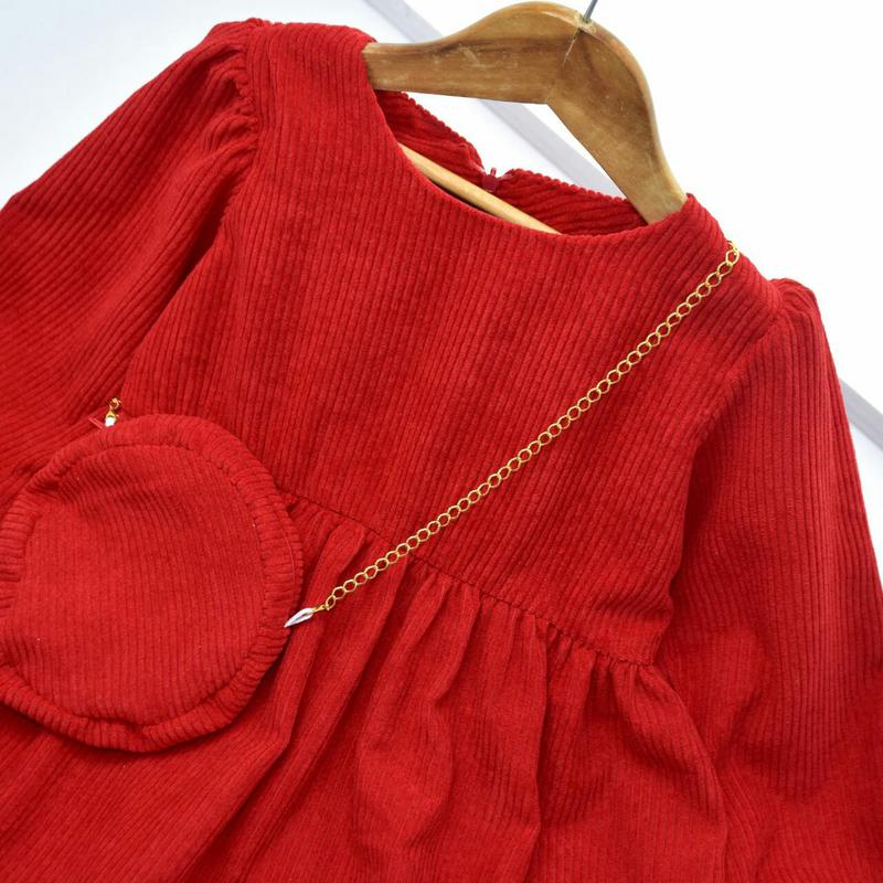 پیراهن قرمز شب یلدا همراه کیف و کلاه جنس مخمل کبریتی کیفیت عالی