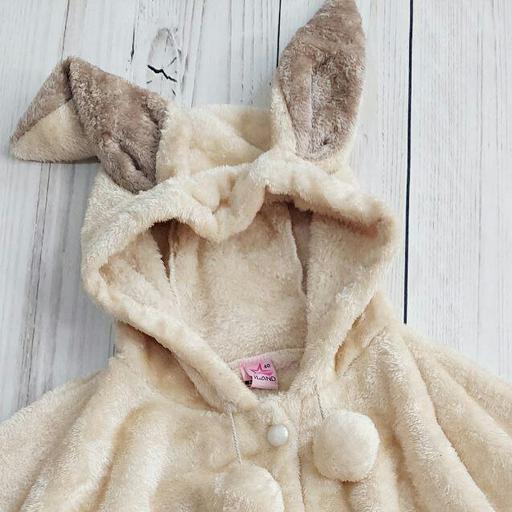 شنل خرگوشی پوم دار پارچه تدی پشمی دورو