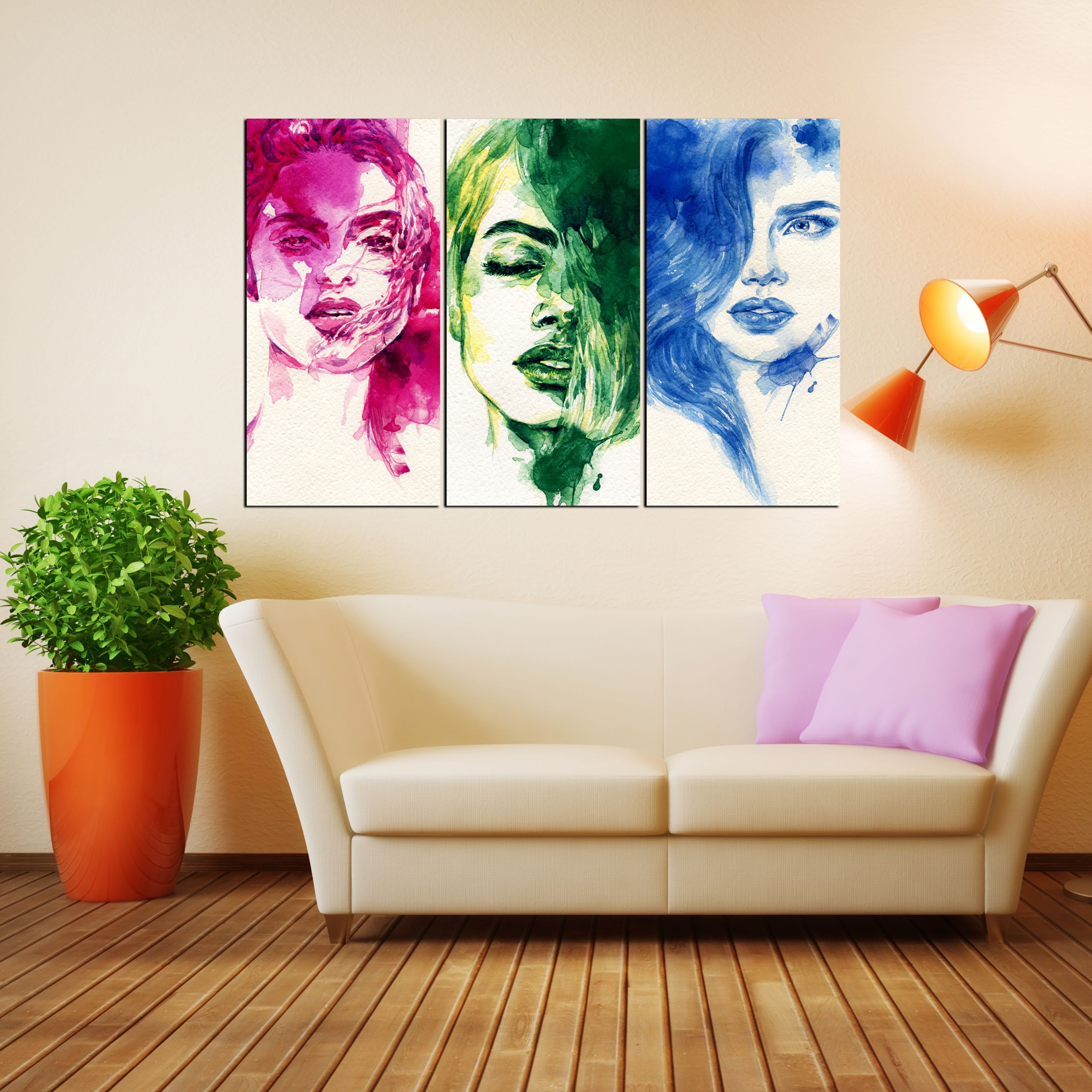 تابلو شاسی 3 تکه طرح نقاشی صورت کد 33 سایز 40x60 سانتیمتر