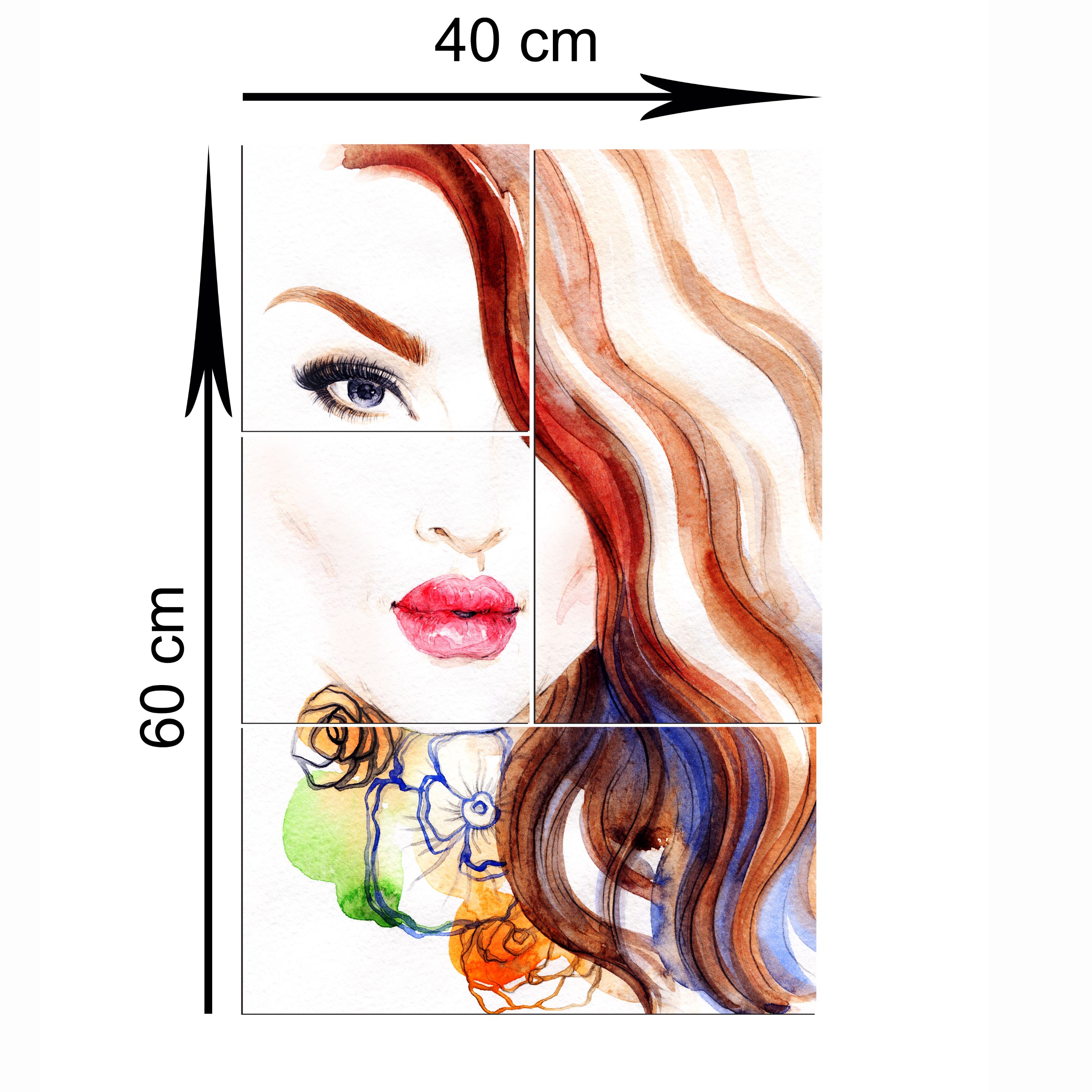 تابلو شاسی 4 تکه طرح نقاشی صورت زن کد 56 سایز 40x60 سانتیمتر
