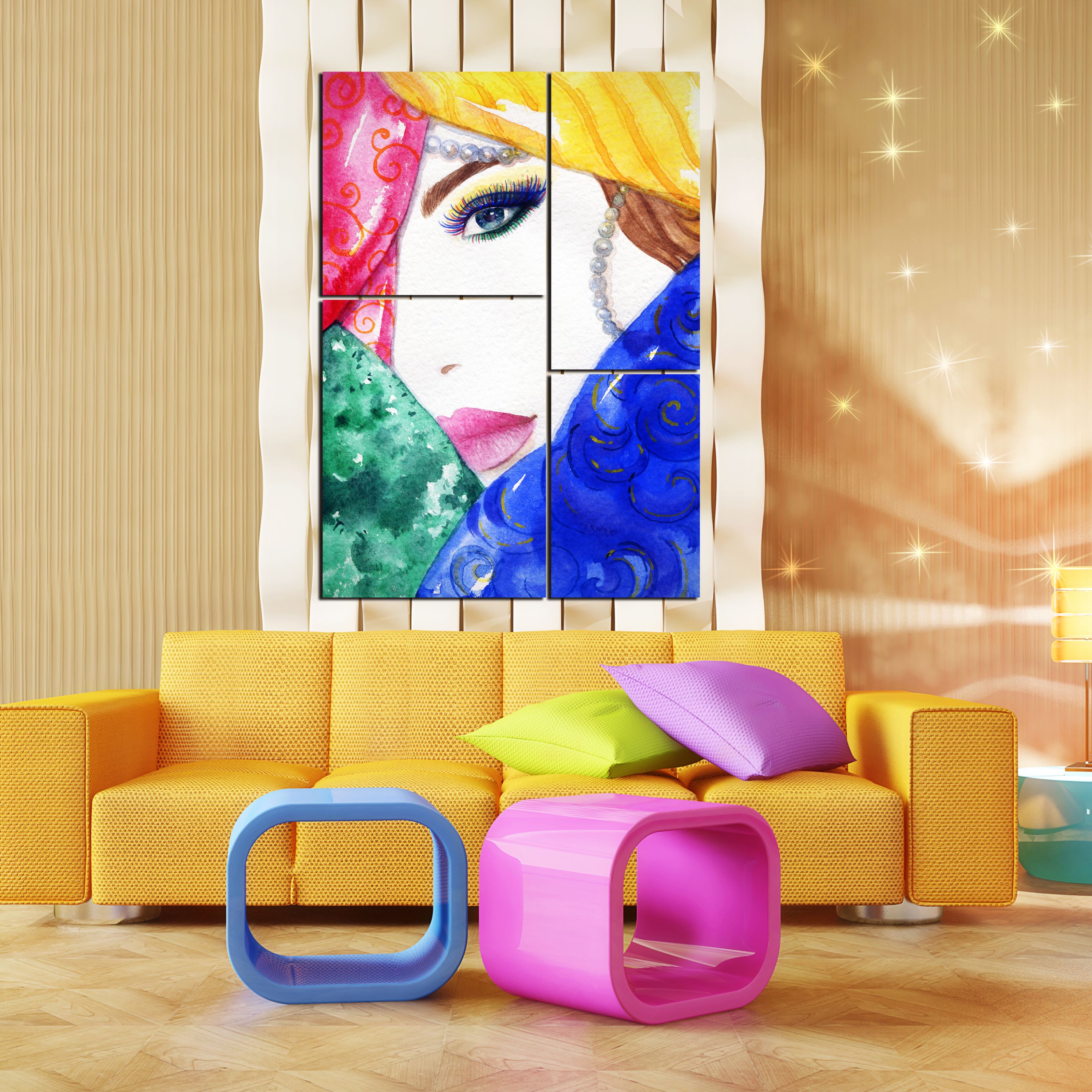 تابلو شاسی 4 تکه طرح نقاشی صورت زن کد 55 سایز 50x70 سانتیمتر