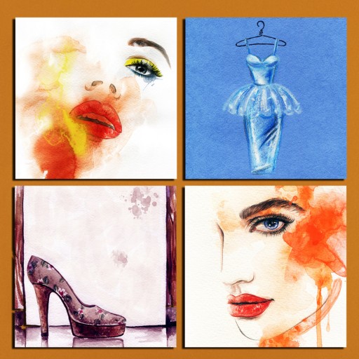 تابلو شاسی 4 تکه طرح نقاشی زنانه کد 45 سایز 60x60 سانتیمتر