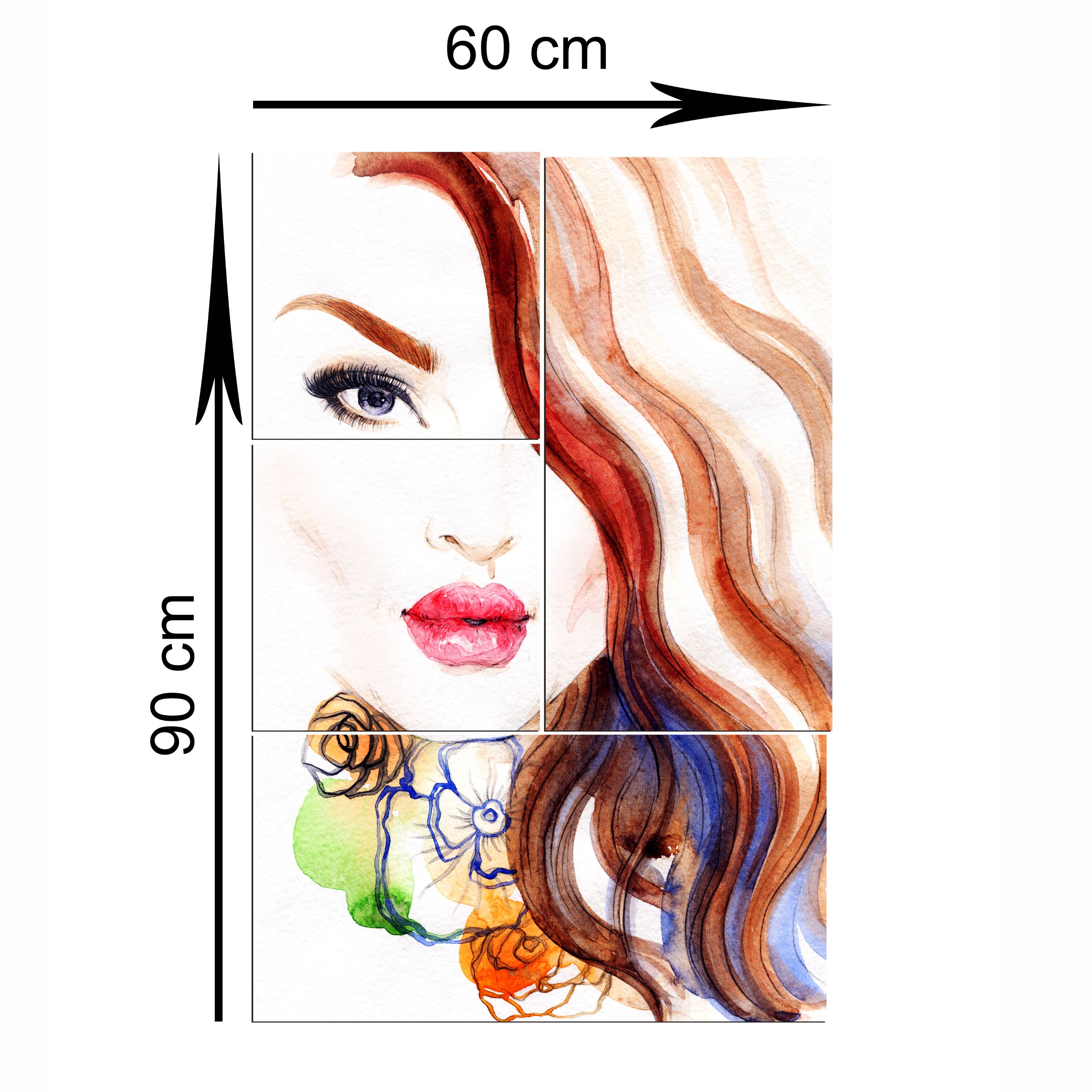 تابلو شاسی 4 تکه طرح نقاشی صورت زن کد 56 سایز 60x90 سانتیمتر