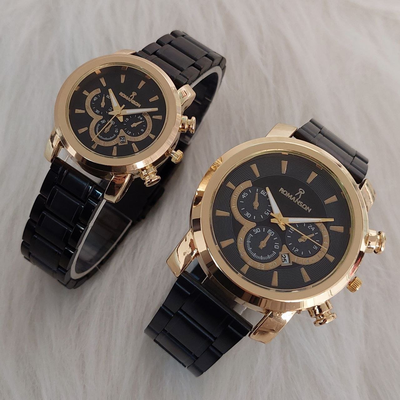 ساعت زنانه مارک رومانسون بند مشکی قاب طلایی