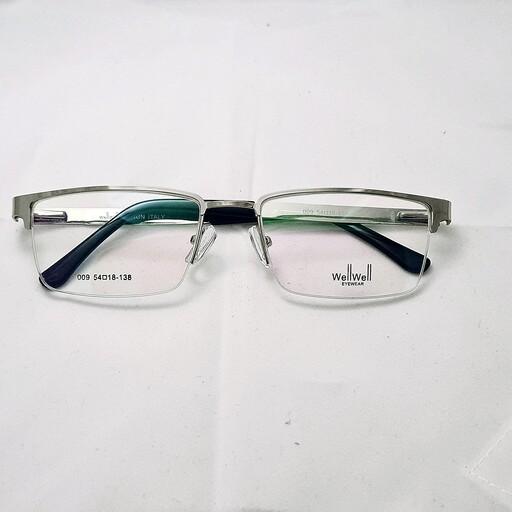 عینک طبی فلزی نیم قاب زنانه و مردانه نقره ای رنگ همراه با عدسی پلی کربنات نشکن 