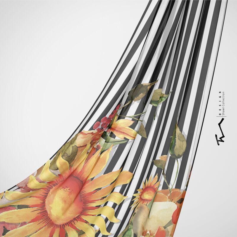 شال نخی  گل آفتابگردان  1 - لطیف و سبک - روی سر لیز نمیخورد- 200 در 70 سانتیمتر