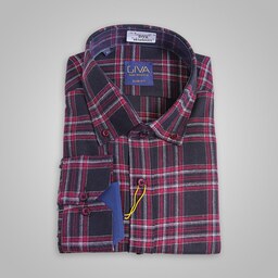 پیراهن مردانه پارچه پشمی چهارخانه رنگ مشکی و قرمز