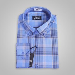 پیراهن مردانه پارچه پشمی چهارخانه رنگ آبی