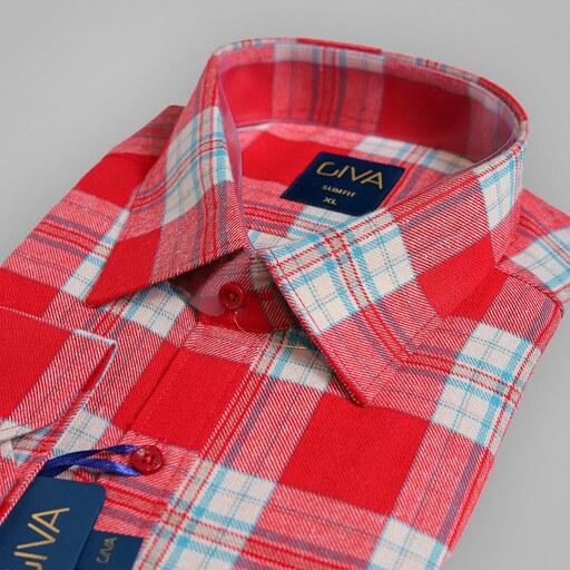 پیراهن مردانه پارچه پشمی چهارخانه رنگ قرمز و سفید