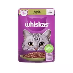 پوچ گربه بالغ ویسکاس با طعم گوشت بره در ژله Whiskas with lamb in jelly وزن 85 گرم