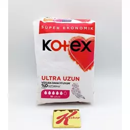 نوار بهداشتی بلند کوتکس مدل ULTRA UZUN با قابلیت جذب خیلی بالا بسته 18 عددی kotex
