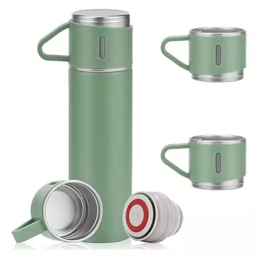 فلاسک استیل سه کاپ مدل Thermo Bottle Vacuum Set Rhong