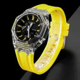 ساعت مچی اسپرت G-shock قاب شیشه ایی موتور برقی ژاپن زرد جی شاک مخصوص ورزشکاران کد2934