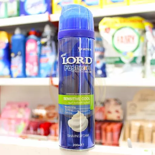 فوم (کف) اصلاح لورد LORD مناسب پوست حساس مدل Sensitive skin آبی 200 میل