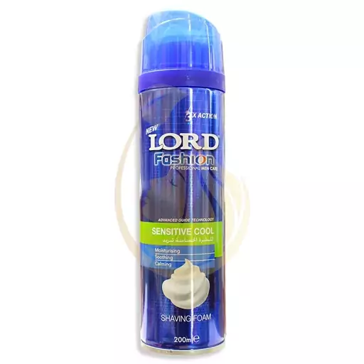 فوم (کف) اصلاح لورد LORD مناسب پوست حساس مدل Sensitive skin آبی 200 میل