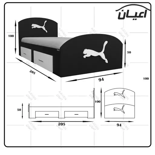 تخت خواب یک نفره اعیان مدل FH460 طرح اسپرت سایز 90x200 سانتی متر