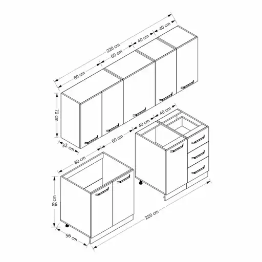 کابینت آشپزخانه مدل B-2 Minar 220 cm مجموعه دو عددی