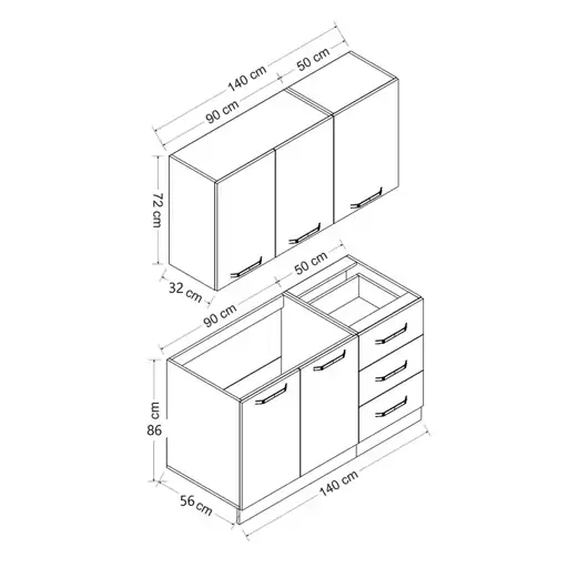 کابینت آشپزخانه مدل B-2 Minar 140 مجموعه دو عددی