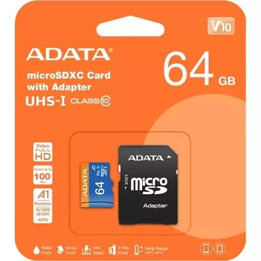 رم میکرو 64 گیگ ای دیتا ADATA Premier V10 U1 A1 100MBs + خشاب