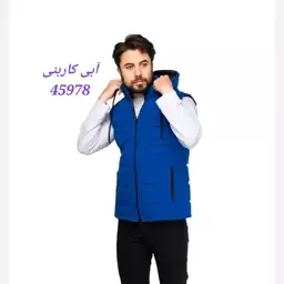 کاپشن پافر بادی کلاه دار  آستین حلقه جنس مموری رنگ آبی کاربنی 45978 زیتونی 45979 آبی 45981 نسکافه ای 45982 