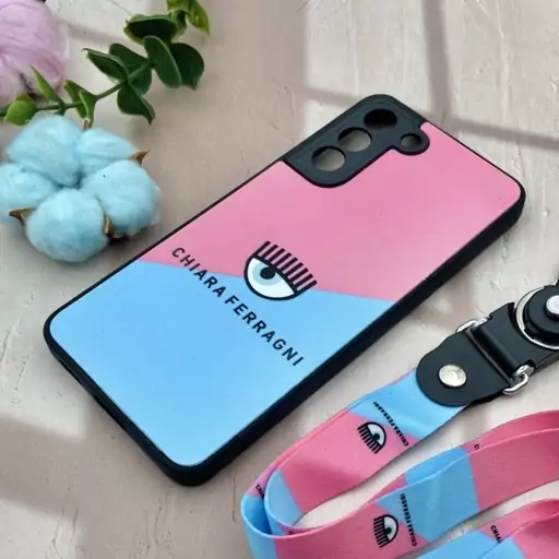 قاب گوشی Galaxy S21 FE سامسونگ دور سیلیکونی طرح برجسته چشم چیارا CHIARA FERRAGNI بند دار گردنی کد 87319