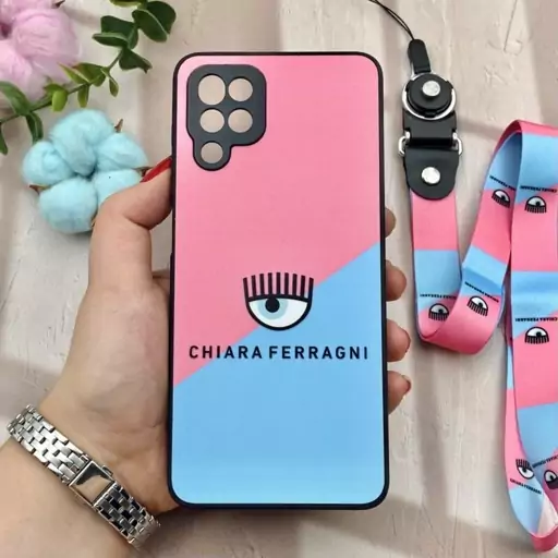 قاب گوشی Galaxy A12 / Galaxy M12 سامسونگ دور سیلیکونی طرح برجسته چشم چیارا CHIARA FERRAGNI بند دار گردنی کد 80768