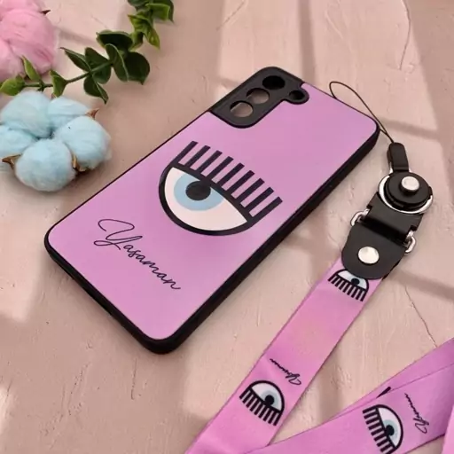 قاب گوشی Galaxy S21 FE سامسونگ دور سیلیکونی طرح برجسته چشم چیارا CHIARA FERRAGNI بند دار گردنی کد 23065