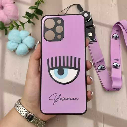 قاب گوشی Redmi 12 / Poco M6 Pro 5G شیائومی دور سیلیکونی طرح برجسته چشم چیارا CHIARA FERRAGNI بند دار گردنی کد 67431