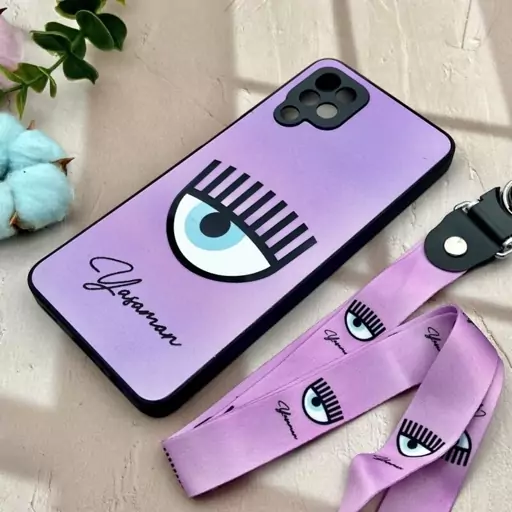 قاب گوشی Galaxy A12 / Galaxy M12 سامسونگ دور سیلیکونی طرح برجسته چشم چیارا CHIARA FERRAGNI بند دار گردنی کد 59009