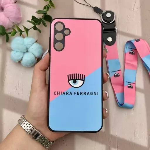 قاب گوشی Galaxy A14 4G / Galaxy A14 5G سامسونگ دور سیلیکونی طرح برجسته چشم چیارا CHIARA FERRAGNI بند دار گردنی کد 95504