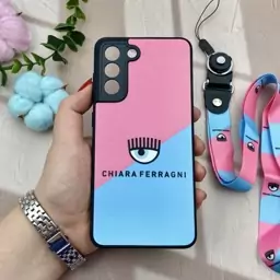 قاب گوشی Galaxy S21 FE سامسونگ دور سیلیکونی طرح برجسته چشم چیارا CHIARA FERRAGNI بند دار گردنی کد 87319