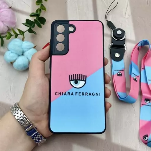 قاب گوشی Galaxy S21 FE سامسونگ دور سیلیکونی طرح برجسته چشم چیارا CHIARA FERRAGNI بند دار گردنی کد 87319