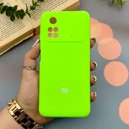 قاب گوشی Poco M4 Pro 4G شیائومی سیلیکونی پاک کنی اورجینال داخل پارچه ای رنگ سبز فسفری محافظ لنز دار کد 31749