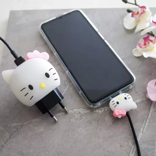  محافظ کابل به همراه محافظ شارژر دیواری Hello Kitty بسته 2 عددی