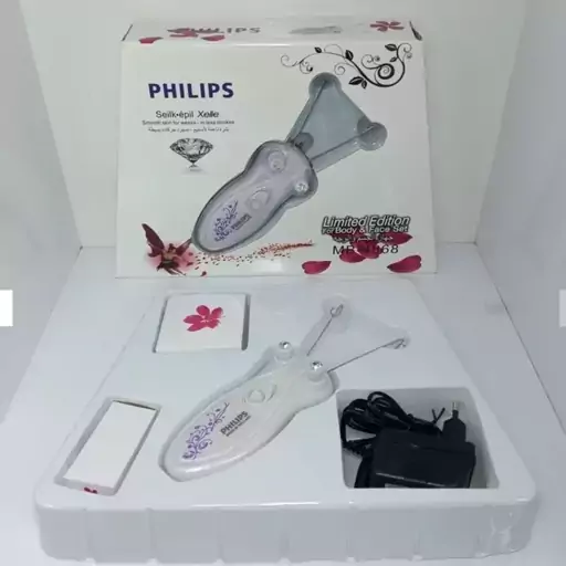 اپیلاتور فیلیپس ساخت هلند اصلی PHILIPS ، موکن فیلیپس هلندی ، پک ماشین اصلاح صورت ، بند انداز صورت و بدن ، پسکرایه