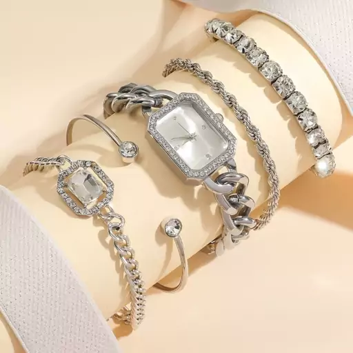 ست زنانه 5 تیکه ساعت کارتیر بند هویزه Cartier 