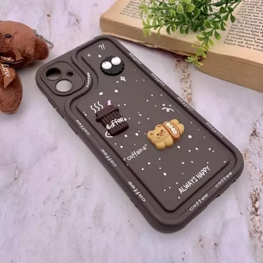 قاب گوشی Galaxy A05 سامسونگ سیلیکونی Solid Case منحنی برجسته تدی و میکروب قهوه ای محافظ لنز دار کد 98801