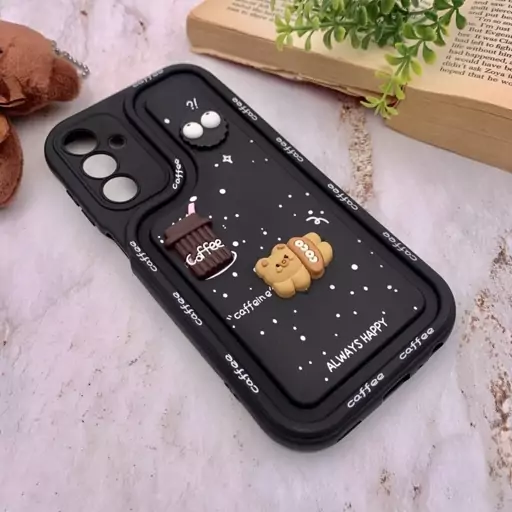 قاب گوشی Galaxy A15 سامسونگ سیلیکونی Solid Case منحنی برجسته تدی و میکروب مشکی محافظ لنز دار کد 39996