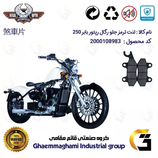 لنت دیسکی ترمز موتور سیکلت کد 1009  مناسب برای جلو رگال رپتور بابر 250 REGAL RAPTOR BOBBER 249 