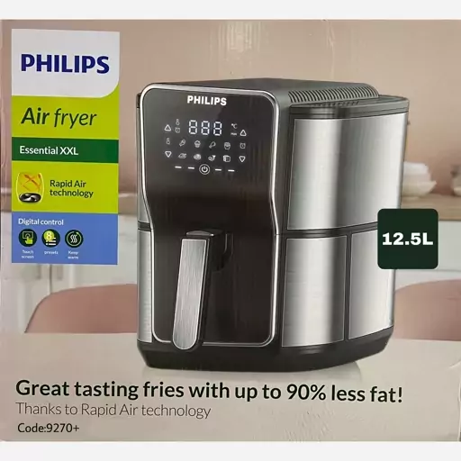 سرخ کن فیلیپس +9270 Philips سرخکن بدون روغن رژیمی 12.5 لیتری سبد جدا و بدنه و داخل کلا استیل صفحه لمسی 8 برنامه وزن سنگی