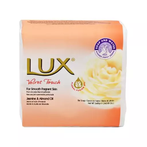 صابون لوکس Lux مدل Velvet Touch با رایحه گل یاس و روغن بادام 3 عددی