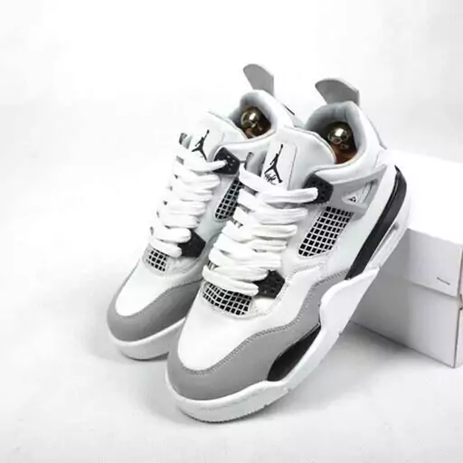 کفش جردن Nike Jordan 4 مردانه وزنانه رنگ سفید طوسی 37 تا 44 موجود ( کتونی جردن - جردن 4 - jordan 4 - کفش ایر جردن )