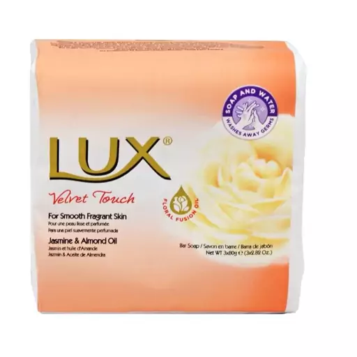 صابون لوکس Lux مدل Velvet Touch با رایحه گل یاس و روغن بادام 3 عددی